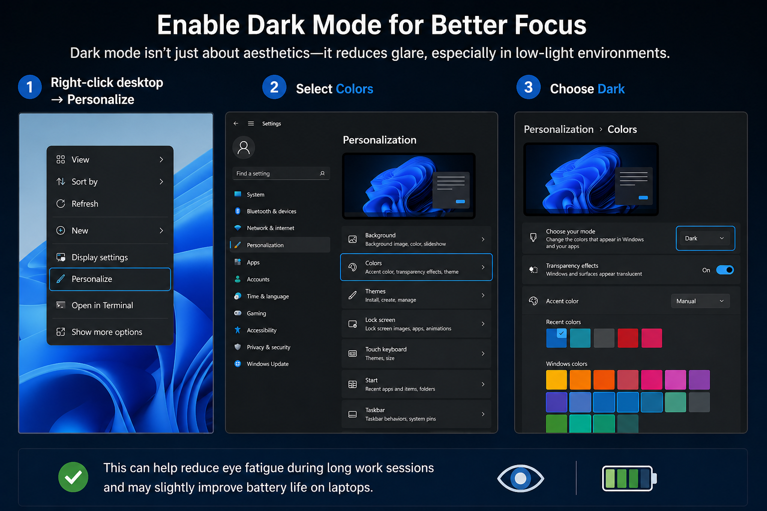 Enable Dark Mode for Better Focus windows 11