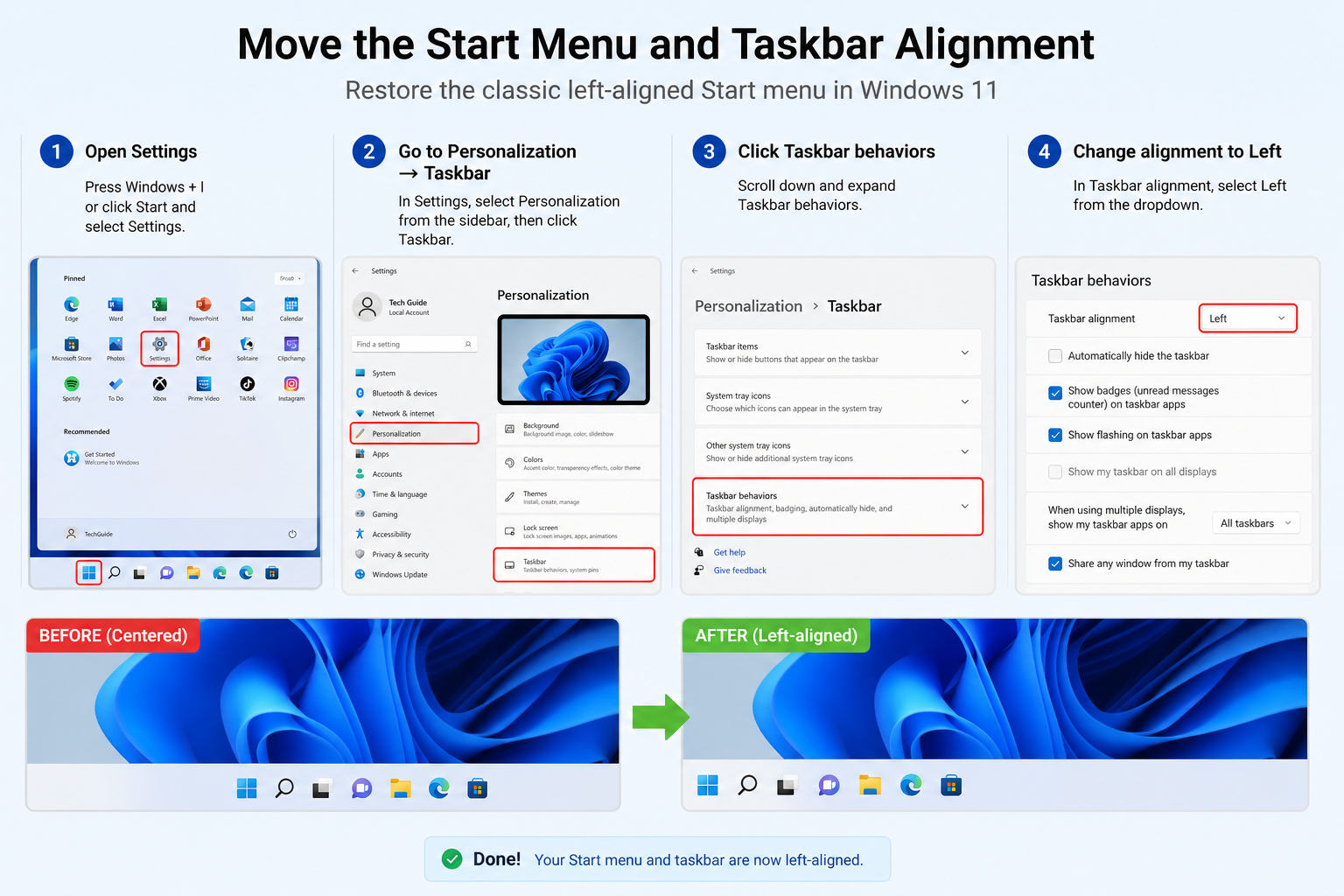 Move the Start Menu and Taskbar Alignment windows 11