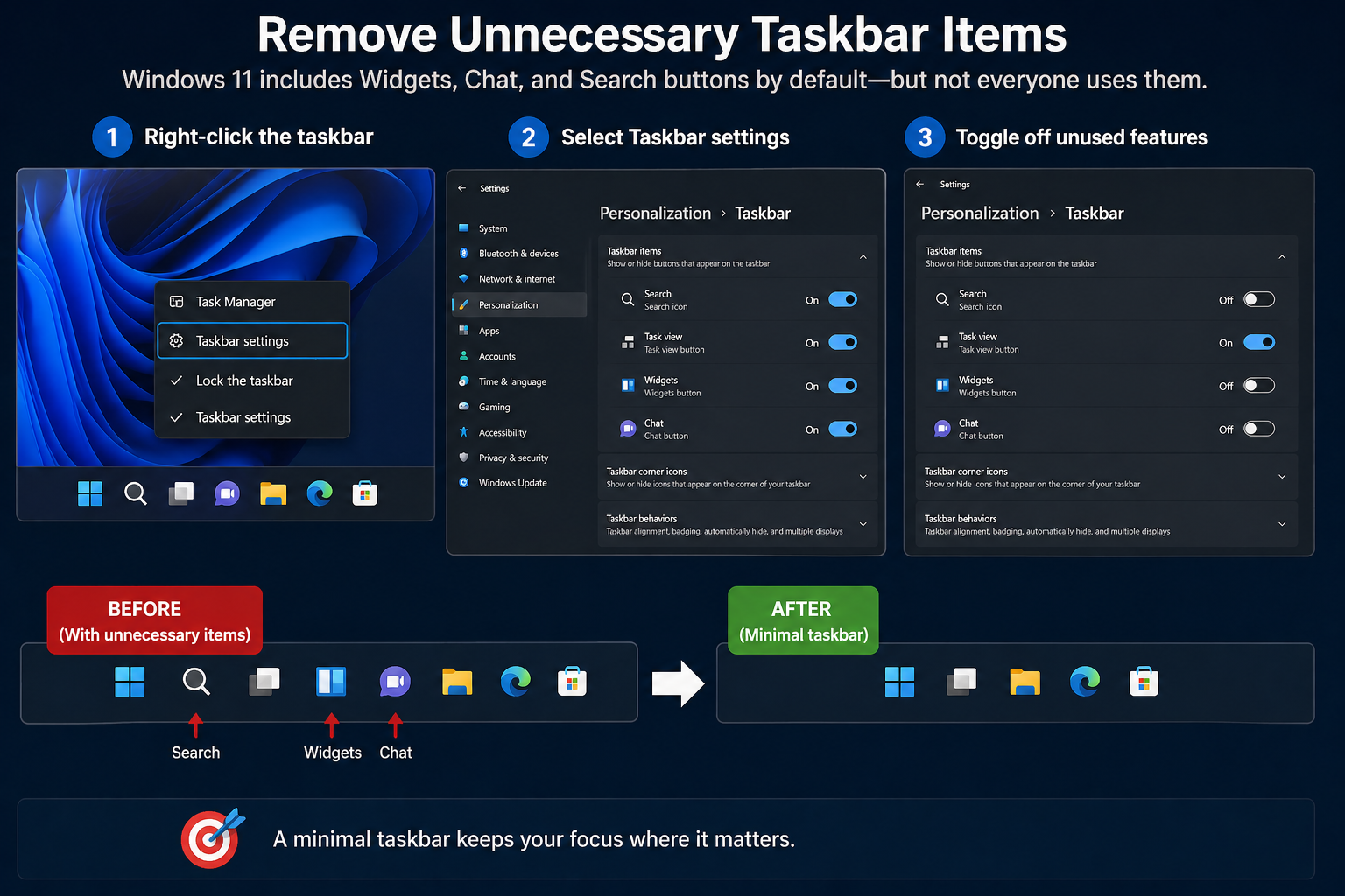Remove Unnecessary Taskbar Items Windows 11