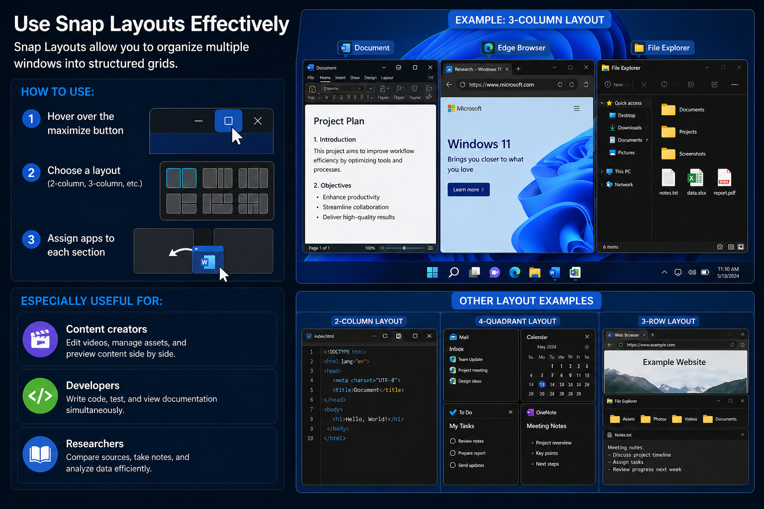 Use Snap Layouts Effectively Windows 11