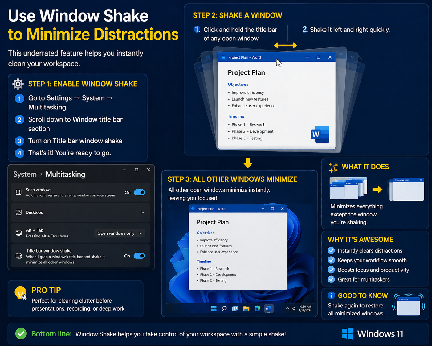 Use Window Shake to Minimize Distractions Windows 11